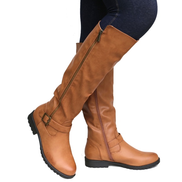 Men New Camel Tan Buckle Knee High Riding Boots